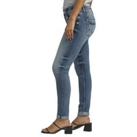 Silver Jeans Co. Ženska djevojka tanke farmerke za noge srednjeg rasta, veličine struka 24-34