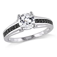 Miabella ženski 1-karatni T. G. W. stvorio bijeli safir i karatni T. W. zaručnički prsten od crnog dijamanta Sterling srebra