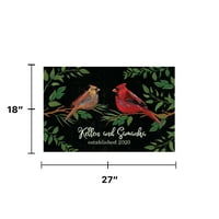 Personalizovani otirač za par Planet Cardinal Bird sa prilagođenom personalizacijom štampan na crnoj pravougaonoj 1 4 debeloj neklizajućoj prostirci za kuhinjsku hodnik ili verandu