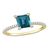 Carat T. G. W. Oktagon-rezani Londonski plavi Topaz i karatni T. W. dijamant okruglog reza 14kt polu-vječnost Zaručničkog prstena od žutog zlata