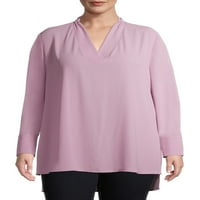 Terra & Sky Woven Plus Size V-izrez Dugi rukav sa štampanim tunikom bluza Top