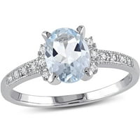 Karat T. G. W. akvamarin i dijamantski naglasak Sterling srebra modni prsten