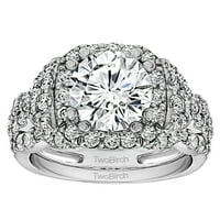 Prsten Svadbeni SET:zaručnički prsten sa dijamantima i Moissanite Centrom od 10k bijelog zlata