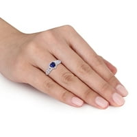 Miabella ženski karat T. G. W. stvorio plavi safir i dijamantski naglasak 10kt oreol srčani prsten od bijelog zlata