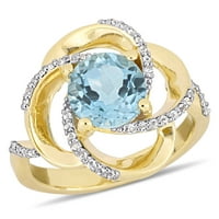 Miabella ženski 2-karatni T. G. W. Nebesko plavi Topaz i bijeli Topaz žutog zlata obložen Sterling srebrnim vrtložnim prstenom