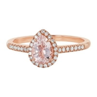 14k ružičasto zlato kruška u obliku Morganita i karatnog dijamantskog oreola Vintage zaručnički prsten sa vjenčanim trakom