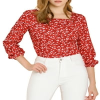 Jedinstvena ponuda ženski elegantni Retro kvadratni vrat cvjetni dugi rukavi bluza
