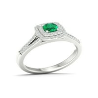 Imperial Gemstone Sterling srebrni okrugli rez kreirao je smaragd i stvorio bijeli safir dvostruki halo ženski zaručnički prsten