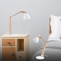 LED Swing Arm stolna lampa, drvena integrisana stolna lampa, teška baza, 4-Level Dimmer, 5W, 2800k-3000k topla bijela, svjetla za čitanje za ured, dnevni boravak, spavaću sobu, noćna lampa za noćni ormarić, Bijela