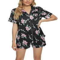 Unique Bargains Womens Floral Button Down Shirt Shorts Satenski Kompleti Pidžame Za Spavanje
