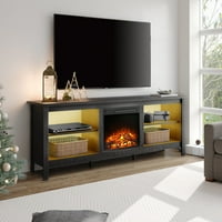 Kamin TV stalak za TV, LED Crno drvo zabavni centar za TV sa spremištem za dnevni boravak spavaća soba