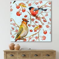 Dve Ptice Koje Sede Na Granama Tokom Jesenje Slike Na Platnu Art Print
