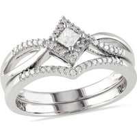 Carat T. W. princeza i okrugli rezani dijamant od srebra Bypass Bridal Set