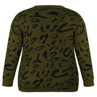 Chama ženski džemperi s Leopardovim printom Plus Size Casual Crew vrat pleteni pulover Tunic topovi za žene