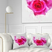 Designart Pink ruka izvučena ruža na bijeloj - cvjetni jastuk za bacanje-18x18