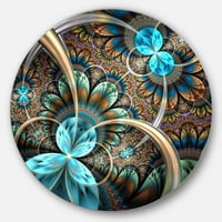 Designart' Svijetloplavi Fraktalni Cvijet ' Disk Cvjetni Krug Metalni Zid Art