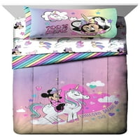 Minnie Mouse Rainbow jednorog Dreams Dreams KIDS PINK posteljina od 7 komada od mikrofibrane, puna