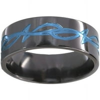 Ravni Crni cirkonijumski prsten plemenski dizajn Eloksiran u plavoj boji