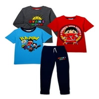 Ryan's World Boys majice sa 4 kratkih rukava, majice sa dugim rukavima i trenirke za Jogger, komplet odjeće