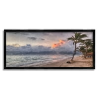 Stupell Tropical Sunset Palme Obala Pejzažna Slika Crna Uokvirena Umjetnost Print Zidna Umjetnost