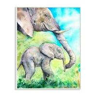 Stupell Industries Slatka beba slonova porodica životinja plava akvarelna slika zidna ploča Art George Dyachenko