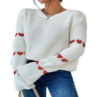 Ležerni uzorak srca uzorak u okruglim vratom Dugim rukavima bijeli ženski džemperi