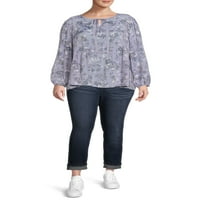 Como Blu ženska seljačka bluza s cvjetnim printom Plus Size sa dugim rukavima