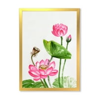 Designart' drevni ružičasti Lotusi u ribnjaku III ' tradicionalni uokvireni umjetnički Print