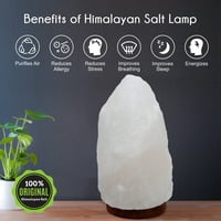 Himalajska Kristalna lampa od kamene soli bijeli prirodni oblik 9-LB sa drvenom bazom, električnom žicom