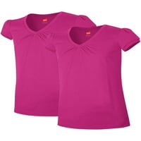 Hanes Djevojke Kratke Rukave Shirred V-Izrez Osnovne Majice, 2 Pakovanja, Veličine 4-16