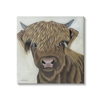 Stupell Industries Brown goveda Farm životinja portret slika Galerija umotano platno Print zid Art, dizajn