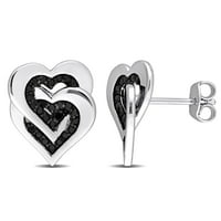 Miabella ženske karatne T. W. Crne dijamantske srebrne naušnice sa dvostrukim srcem
