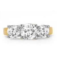 Carat TW okrugli bijeli dijamant 14kt prsten od žutog zlata od 3 kamena, Igl certificiran