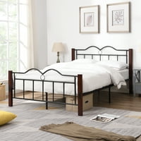 Metalni okvir kreveta pune veličine platforma krevet sa drvenim nogama Fondacija spavaća soba, braon