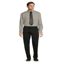 Srebrna etiketa Muška duga rukava čvrsta košulja sa džepom na prsima i Koordinirajućom kravatom