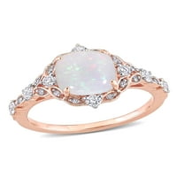 1-karatni T. G. W. Opal, bijeli safir i dijamant-akcenat 10kt starinski oreol prsten od ružičastog zlata