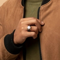 Miabella muški bijeli slatkovodni biser Crni Rodijumski srebrni prsten sa razdvojenim drškama