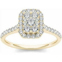 Karat T. W. dijamantski klaster Smaragdnog oblika Halo 10kt zaručnički prsten od žutog zlata