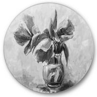 Designart 'crno-bijela Mrtva priroda cvijeća u vazi' tradicionalni krug metalni zid Art-disk od 36