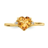 Primal Gold Karat žuto zlato srce citrin i AAA dijamantski prsten