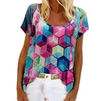 Ženska bluza s kratkim rukavima Casual Geometry Print Okrugli izrez Loose Tunic Bluze Top