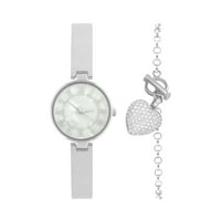 Ženski srebrni analogni sat sa Swarovski kristalnom narukvicom za srce Poklon Set