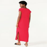 Scoop ženska pletena Midi haljina sa kratkim Dolman rukavima, veličine XS-XXL