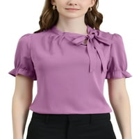 Unique Bargains ženske leptir mašne za vrat kancelarijski elegantni kratki rukav bluza Top
