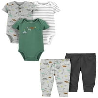 Carter's Child Of Mine Baby Boys bodi i pantalone sa kratkim rukavima komplet odjeće, 5 komada, Preemie-mjeseci
