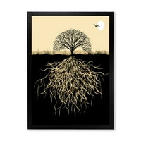 Dizajnerska silueta drveća sa podzemnim korijenima tradicionalna uokvirena umjetnička štampa