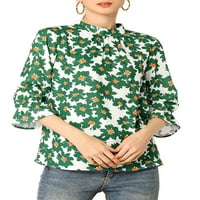 Unique Bargains ženska bluza sa cvjetnim rukavom sa leptir mašnom na leđima šifonska bluza