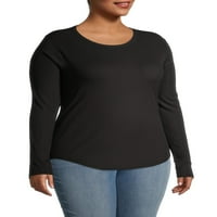No Boundaries ženska rebrasta majica Plus Size Crewneck sa dugim rukavima, 2 pakovanja, veličine XL-3X