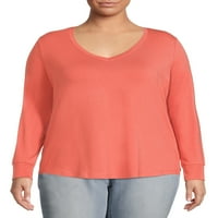 Terra & Sky ženska majica s V izrezom veličine Plus veličine sa dugim rukavima, 2 pakovanja