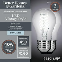 Bolje domovi i vrtovi Vintage LED žarulja, 40W, dnevno svjetlo čist filament, E26, Dim, CA - PK
